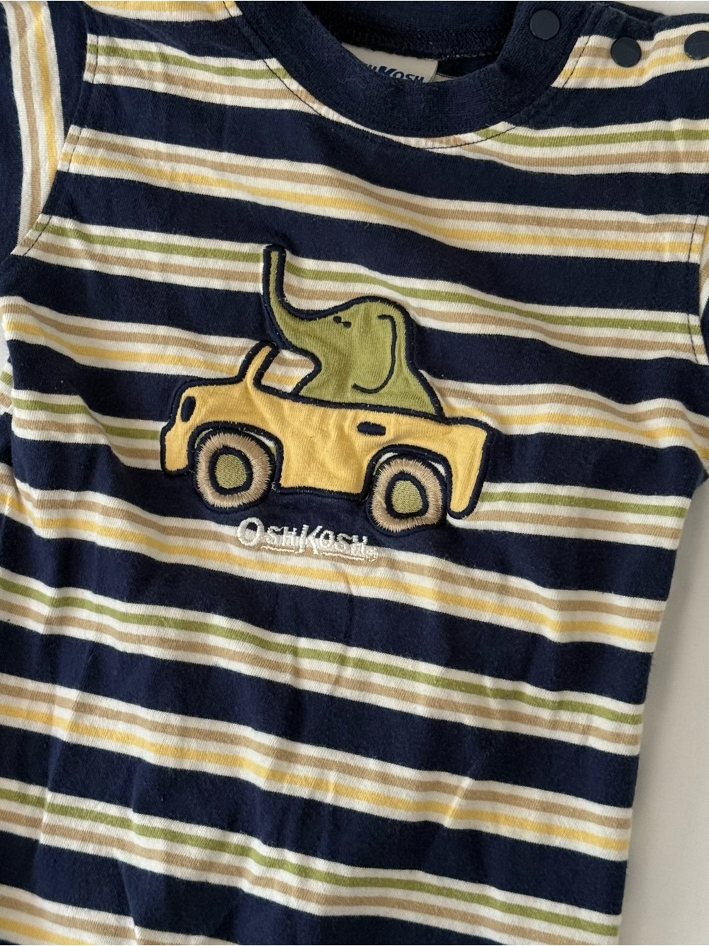 Vintage 90s OshKosh B'gosh Baby Romper 12 Months - Elephant Car Appliqué - Picture 2 of 4